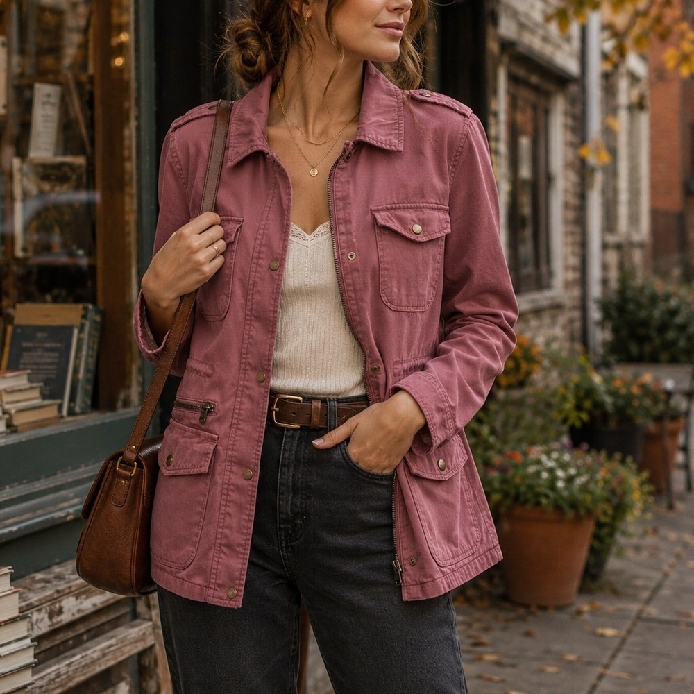 Lily Aldridge Velvet Graham Spencer Mauve Military Utility Jacket Size S Field
